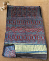 Indiehaat | Ajrakh Blockprint Modal Silk Lagdi Patta Blue Saree