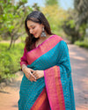 Indiehaat|Paithani Silk Zari Woven Contrast Blue & Pink Saree