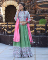 Indiehaat | Blockprinted Cotton Green & Pink Lehanga Choli Set