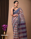 Indiehaat | Blockprinted Kota Doria Off White Saree | Elegant