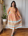 Indiehaat | Blockprinted Cotton Long Dress Peach