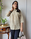 Indiehaat | Kanchi Cotton Peplum Tops Simple Beige BlockPrinted