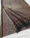 Indiehaat | Chanderi Silk Ajrakh Print Saree Black