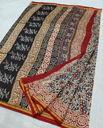 Indiehaat | Chanderi Silk Kalamkari Beige Saree