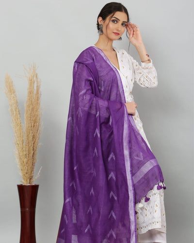 Indiehaat | Pure Cotton Purple Ikkat Dupatta