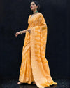 Indiehaat | Banarasi Silk Chikankari Weaving Yellow Saree