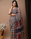 Indiehaat | Blockprinted Kota Doria Beige Saree | Elegant