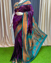 Indiehaat | Paithani Silk Meenakari Buti Embroidery Saree Purple