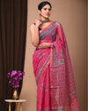 Indiehaat | Blockprinted Kota Doria Pink Saree | Elegant