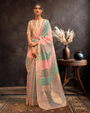 IndieHaat | Organza Banarasi Silk Pink & Blue Saree