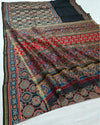 Indiehaat | Chanderi Silk Ajrakh Print Saree Black