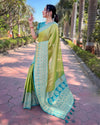 Indiehaat | Pure Tissue Silk Zari Woven Green Saree