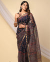 Indiehaat | Blockprinted Kota Doria Blue Saree | Elegant