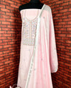 Indiehaat | Gulmohar Slub Linen Pink Unstiched Embroidered Suit