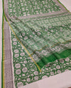 Indiehaat | Blockprint Chanderi Silk Saree Green | Elegance in Silk