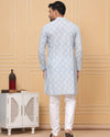 Indiehaat | Royal Reflection BlockPrinted Cotton Kurta Pyjama Light Blue
