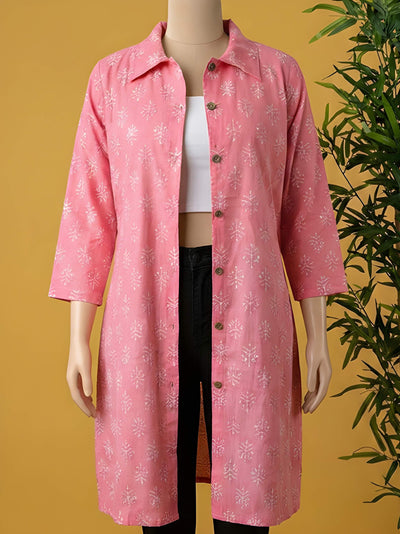 Avaran Roop Pure Cotton Blockprint Winter Jacket Coral Pink