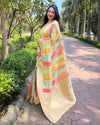 Indiehaat | Organza Multicolor Zari Woven Peach Saree