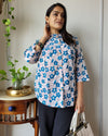 Indiehaat | Kanchi Cotton Peplum Tops Calm Blue BlockPrinted