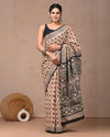 Indiehaat | Mulmul Cotton Saree Light Peach Color Handblock Printed with Running Blouse