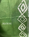 IndieHaat | Slub Linen Green Saree Batik Print Running Blouse Ajrakh Dabu