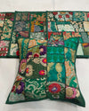 Indiehaat Khamma Ghani Kambadiya Green Cushion Cover | Elegant Décor