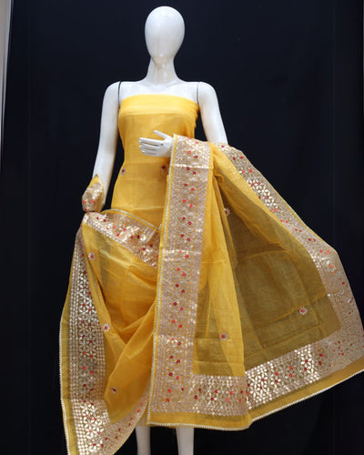 Indiehaat | Kota Cotton Gota Patti Yellow Suit Set