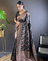 Indiehaat | Soft Silk Paan Triple Zari Woven Black Saree