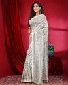 Indiehaat | Kashmiri Silk Off White Printed Saree