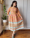 Indiehaat | Blockprinted Cotton Long Dress Peach
