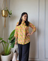 Indiehaat | Pure Cotton Peplum Top Yellow Blockprinted