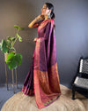 Indiehaat | Soft Kashmiri Silk Zari Woven Contrast Violet Saree