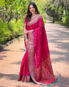 Indiehaat | Paithani Silk Zari Woven Contrast Pink Saree