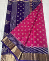 Indiehaat | Craft Couture Kota Doria Block Print Pink & Purple Saree