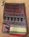 Indiehaat | Ajrakh Blockprint Modal Silk Lagdi Patta Black & Red Saree