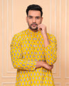 Indiehaat | Royal Reflection BlockPrinted Cotton Kurta Pyjama Bright Yellow