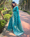 Indiehaat | Organza Floral Dual Zari Woven Blue Saree