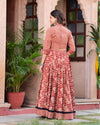 Indiehaat | Festive Fusion Lehanga Choli Set Striking Red BlockPrinted