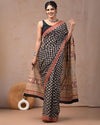 Indiehaat | Mulmul Cotton Saree Multi Color Handblock Printed with Running Blouse