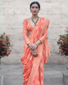 Indiehaat | Banarasi Silk Chikankari Weaving Peach Saree