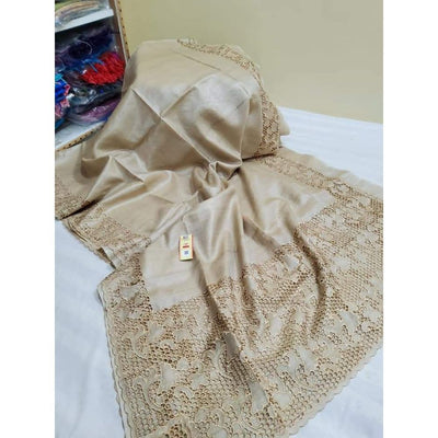 Silkmark Certified Melodic Pure Tussar Cutwork Beige Saree
