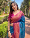 Indiehaat | Soft Silk Floral Border Contrast Zari Woven Blue Saree