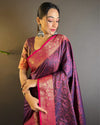 Indiehaat | Soft Kashmiri Silk Zari Woven Contrast Violet Saree