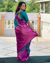 Indiehaat | Soft Silk Contrast Zari Woven Green & Pink Saree