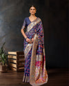 Indiehaat | Kashifa Silk Handloom Weaving Navy Blue Saree