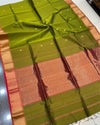 Indiehaat | Maheshwari Silk Heavy Pallu Green Saree | Elegant