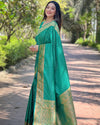 Indiehaat | Banarasi Katan Silk Zari Woven Green Saree