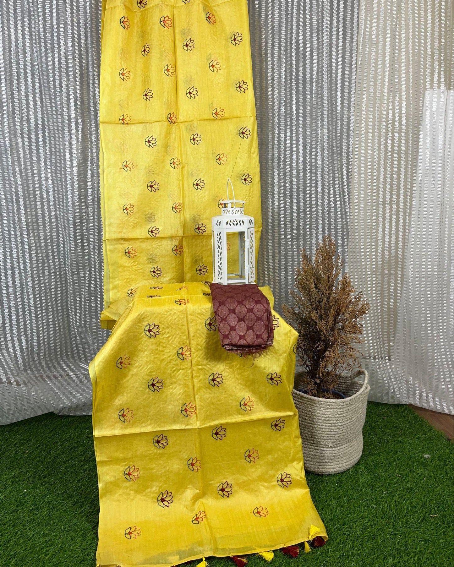 Silkmark Pure Tussar Kinetic Embroidered Yellow Saree