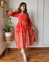 Indiehaat | Blockprinted Cotton Long Dress Orange