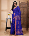 Indiehaat | Matka Silk Blue Saree Jacquard Weaving